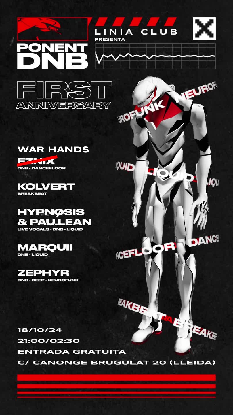 Ponent DNB 18/10 - Eznix dancefloor, Kolvert Breakbeat, Hypnosis and Paulean Liquid Live Vocals, Marquii Liquid, Zephyr Deep, Neurofunk - Linia Club